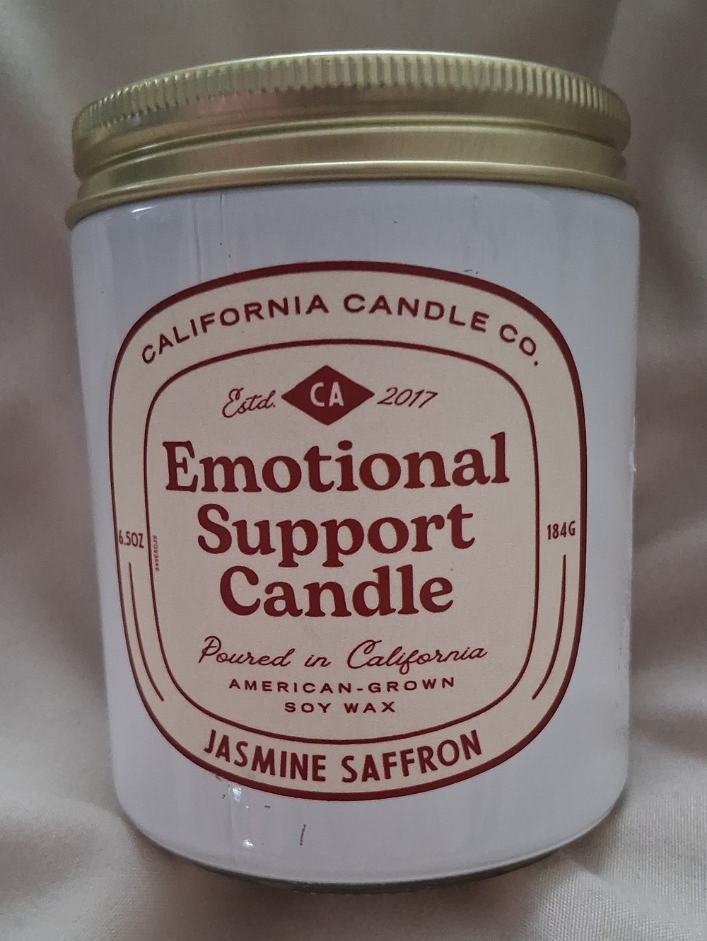 Jasmine Emotional Support Candle - White with Gold Lid